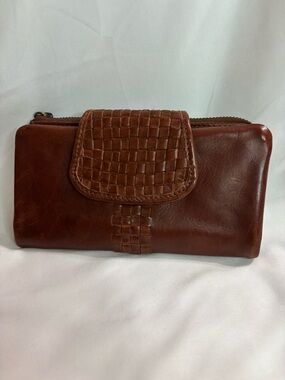 Women's Woven 100% Genuine Leather Wallet - Brown